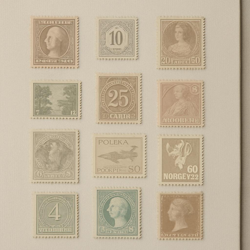***Vintage postage stamps in muted colors**